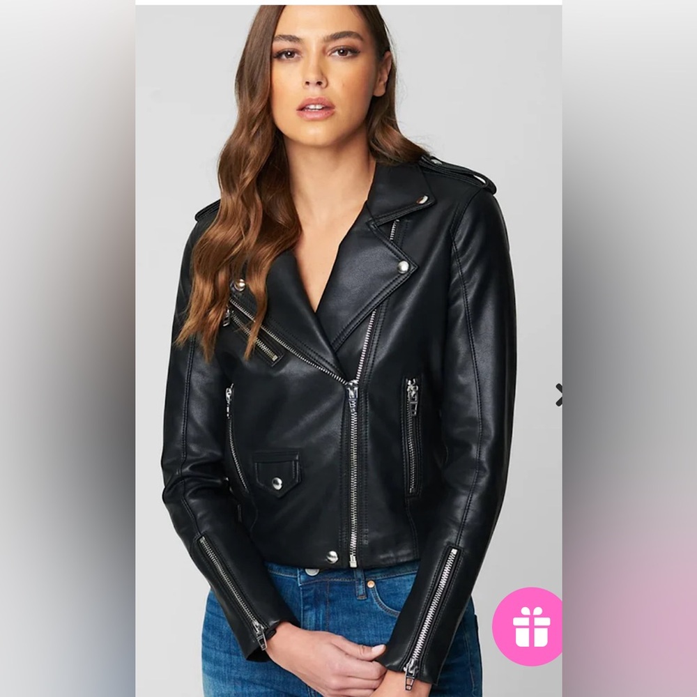 BLANK NYC faux leather, asymmetric zip front…3 small dots on sleeve (sho…